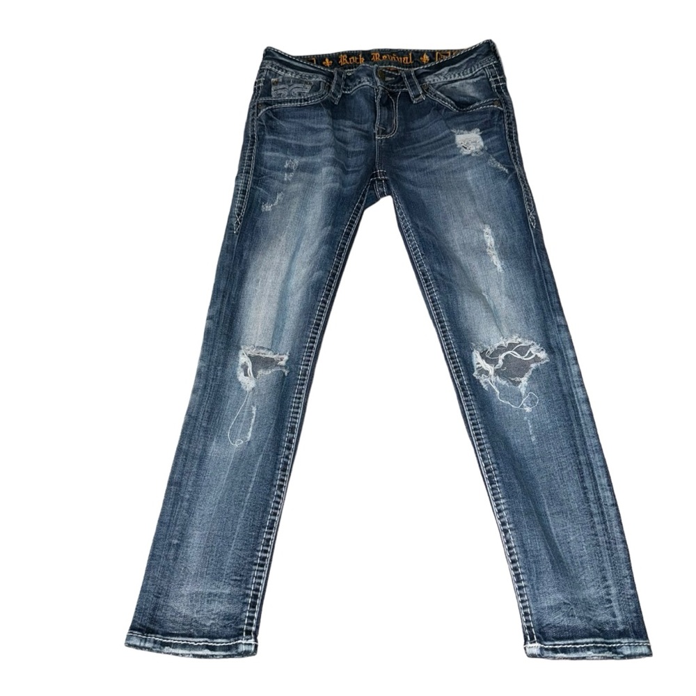 Rock Revival Women's Size 26 Juleen Mid-Rise Ankle Skinny Distressed Jeans